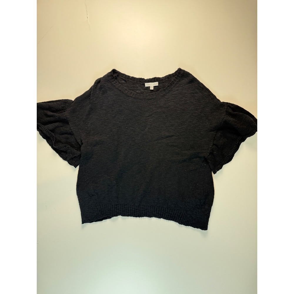 Fred & Sibel Charcoal Grey Ruffle Flutter Sleeve Knit Sweater Top XS‎